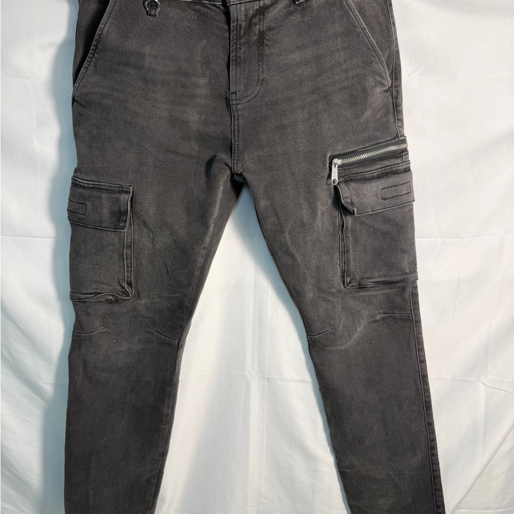 PacSun Mens 29x30 Slim Taper Jeans Black Cargo Pockets Stretch Cotton Denim